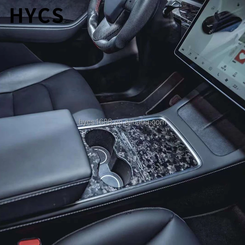 Аксесоари за интериора на колата, панел на централната конзола от настоящото въглеродни влакна за Tesla model3 Y X S Изображение 4
