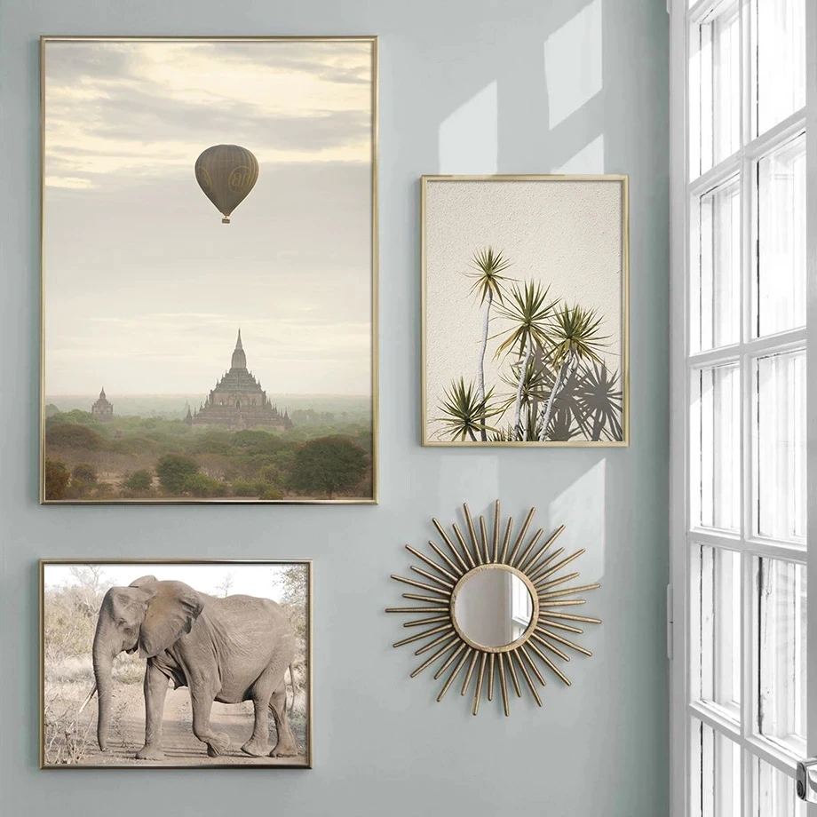 Стенно изкуство, балон, слон, кактус, плакати с листа, съвременната абстрактна живопис върху платно в стил бохо, интериор на хол Изображение 1