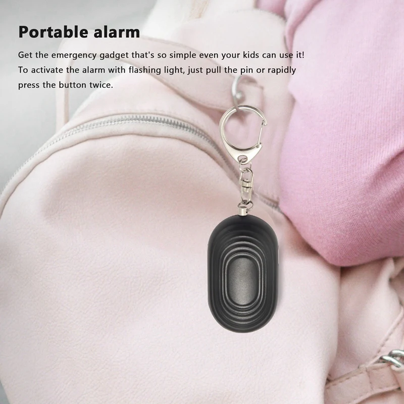 4X Ключодържател за аларми за лична защита-устройство за звук на сирената на 130 DB с фенерче, за повишаване на сигурността (черен) Изображение 5