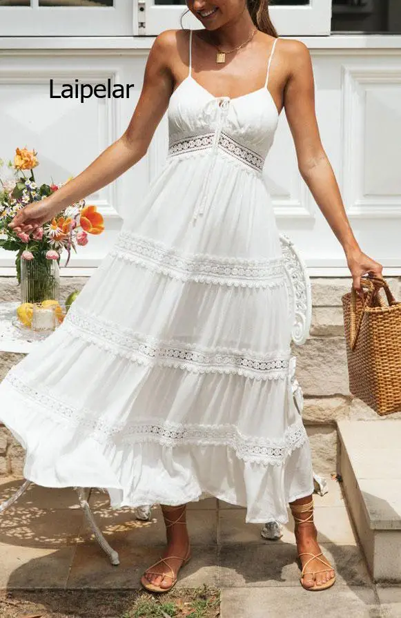 2022 Бельо Секси дълга рокля с цветя модел, вязаное на една кука, с V-образно деколте, без ръкави, с висока талия, - секси лятна рокля в стил бохо, дамски дрехи, Vestidos Изображение 5